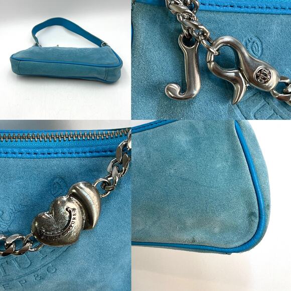 Vintage Y2K Juicy Couture Baguette Shoulder Bag Blue Leather Mini Heart Charm - Picture 11 of 11